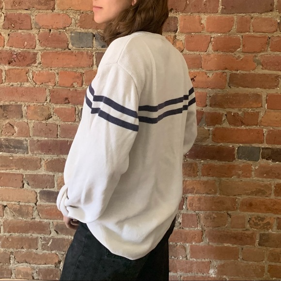 Navy and Cream Striped Knit Sweater - Picture 2 of 4